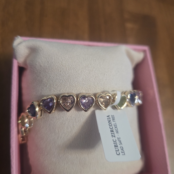 Cubic Zirconia Heart Bracelet in Gold with Multicolor Stones - Picture 2 of 5